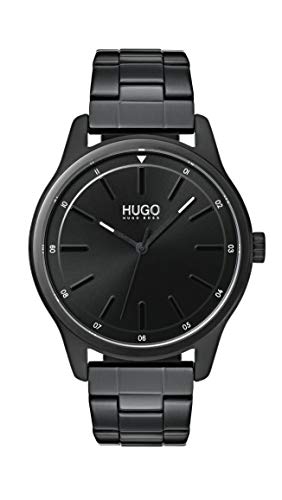 HUGO #Dare Men Quartz Ionic Plated Black Steel and Bracelet Casual Watch, Color: Black (Model: 1530040)
