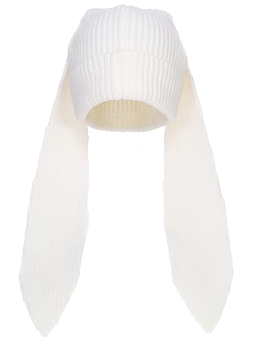 Knit Beanie Hats Cute Bunny Long Ears Funny Hat Fluffy Winter Cap Warm Knit Rabbit Crochet Skull Cap Outdoor Slouchy Hat