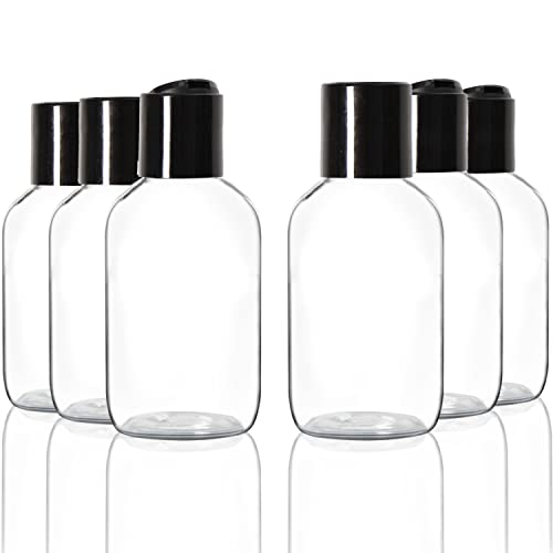 Youngever 12 Pack 4 Ounce Empty Squeeze Containers with Disc Cap, Plastic Bottles with Disc Top Flip Cap, Refillable Cosmetic Bottles, Squeeze Containers (Black Cap)