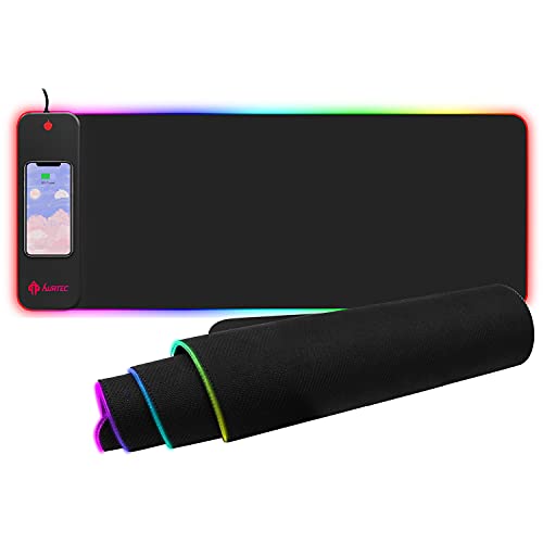 RGB Gaming Mouse Pad with 15W Fast Wireless Charging, AURTEC Extra Large Waterproof and Non-Slip Rubber Base Mouse and Keyboard Mat with 10 Lighting Modes, for Gaming, Working, PC, Mac.
