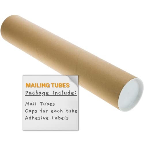 SAVUK Mailing Tubes with Plastic Caps Shipping Cardboard Blueprints Artwork Poster Kraft Extra Heavy-Duty Thickness Posters, Art Prints Multipurpose Documents Storing (1 Pack) 2x18 inch