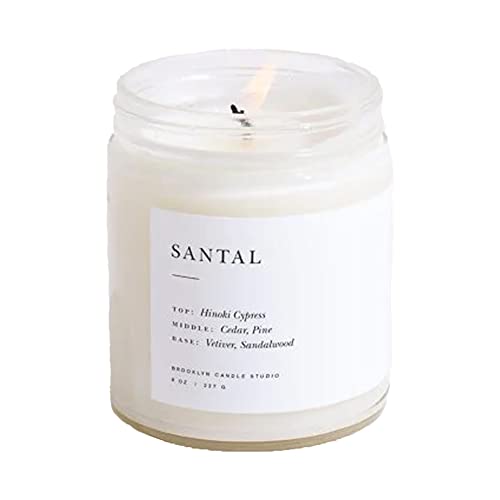 Brooklyn Candle Studio Santal Minimalist Candle | Vegan Soy Wax Luxury Scented Candle Hand Poured in The USA 50 Hour Slow Burn Time (7.5 oz)