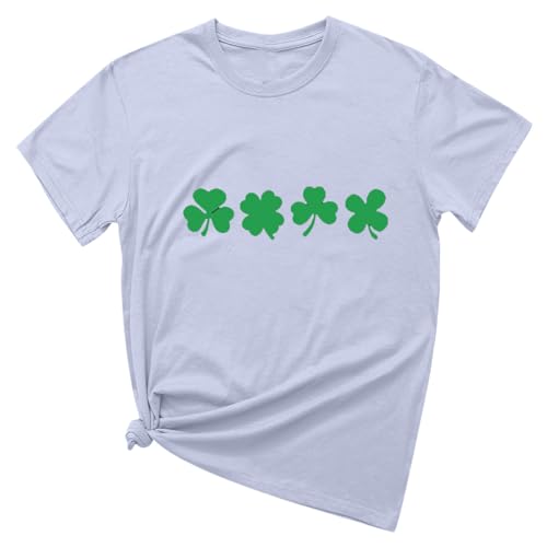 HGps8w St. Patrick's Day Womens Summer T-Shirt Short Sleeve Cute Lucky Clover Tee Tops Irish Green Shamrock Print Blouses