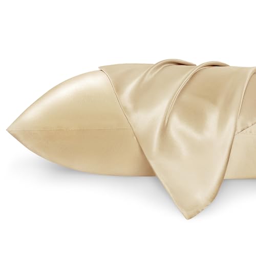 Bedsure Satin Pillowcase for Hair and Skin Queen - Champagne Gold Silky Pillowcase 20x30 Inches - Satin Pillow Cases Set of 2 with Envelope Closure, Similar to Silk Pillow Cases, Gifts for Women Men