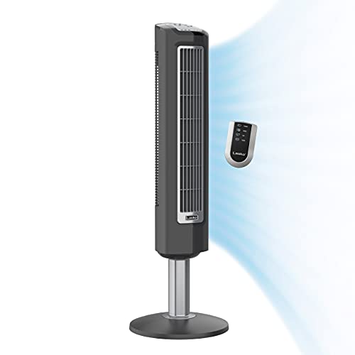 Lasko Wind Tower Oscillating Tower Fan, Remote Control, Timer, 3 Quiet Speeds, for Bedroom, Living Room and Office, 38' Gray, 2519