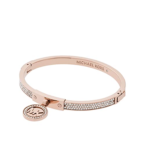 Michael Kors Stainless Steel and Pavé Crystal MK Logo Bangle Bracelet for Women, Color: Rose Gold (Model: MKJ5978791)
