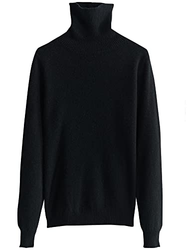 LINY XIN Winter Sweater Women Turtleneck 100% Merino Wool Sweater Fall Warm Long Sleeve Pullover Knit Sweater Jumper Tops (Black,XL)