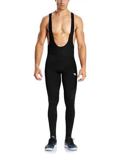 BALEAF Men's Winter Cycling Bib Tights Padded Thermal Bib Pants Cold Weather Gear Fleece Bike Leggings Black Size L