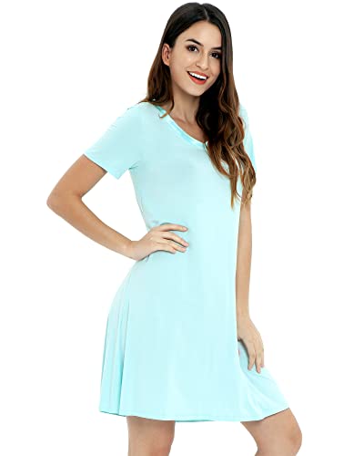NACHILA Nightgowns for Women-Viscose Made from Bamboo, Soft Sleepshirts Short Sleeve Nightshirts Loose Sleepwear Aqua Green 4XL