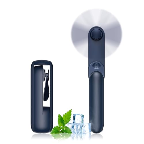 JSQBD Portable Handheld Fan, 2 IN 1 Mini Hand Fan, Battery Operated [8-15 Working Hours], USB Rechargeable Personal Foldable Fan for Indoor, Small Pocket Fan Travel Essentials for Outdoor -Blue