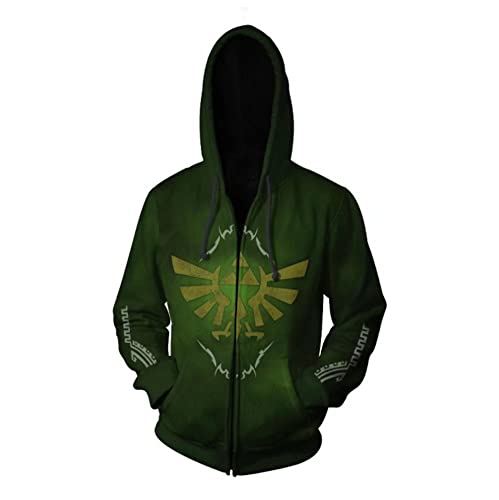 CHLOBLOM Game Cosplay Hoodie Halloween Costume 3D Link Zipper Jacket (L, Green)