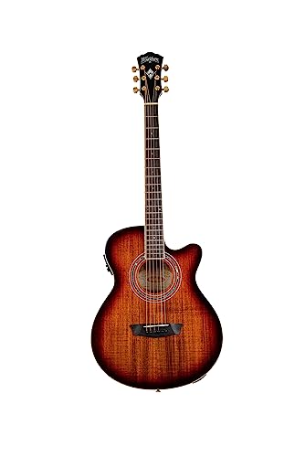 Washburn Festival Series 6 String Acoustic Electric Guitar, Right, Koa Burst, Cutaway Mini Jumbo (EA55G-A)
