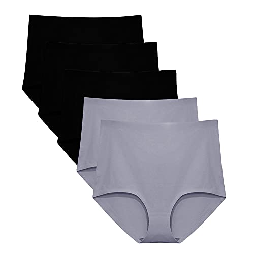 FallSweet No Show High Waist Briefs Underwear for Women Seamless Panties Multi Pack (Black3Grey2 (5 pack), L)