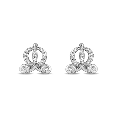 Jewelili Enchanted Disney Fine Jewelry Sterling Silver 1/15 CTTW Diamond Cinderella Carriage Earrings