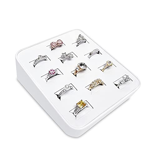 MOOCA 12 Slots Ring Tray Display, Slotted Ring Showcase Display Jewelry Organizer, Jewelry Ring Holder for Showcase, Ring Display Case for Trade Show, Premium White Leatherette