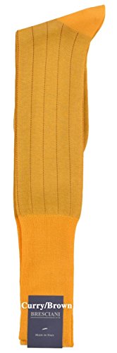 Bresciani 1970 Ultrafine Cotton Dress Pinstripe Over-the-Calf Socks - One Pair Curry Small