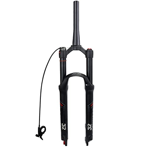 LANXUANR 26/27.5/29 Inch Magnesium Alloy Mountain Bike Fork Rebound Adjustment,Air Supension Front Fork 100mm Travel,9mm Axle,Disc Brake,Matte Black (Tapered Steerer - Remote Lockout, 26)