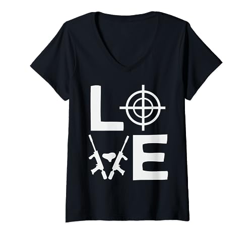 Paintball Love Woodsball Paintballer Paint Gun V-Neck T-Shirt