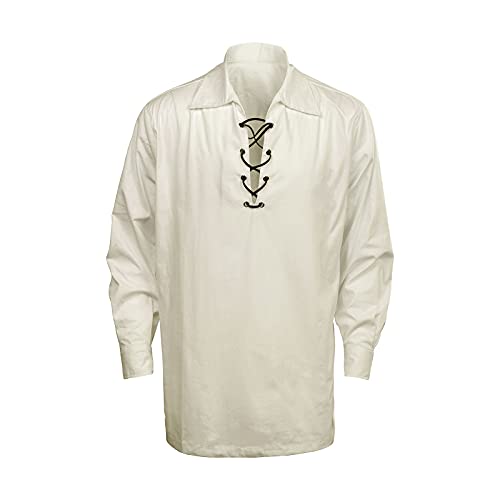 SOLOTIMES Men’s Scottish Jacobite Ghillie Kilt Highland Shirt Long Sleeve Lace Up Medieval Renaissance Pirate Costume (Large, Beige)