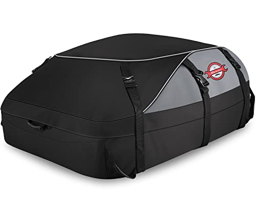Car Rooftop Cargo Carrier Roof Bag, 20 Cubic Feet Waterproof Roof Top Cargo Carrier fit Car with Without Luggage Rack - Vehicle Soft Shell Roof Cargo Box with Tie-Down Strap, Safety Hook & Storage Bag