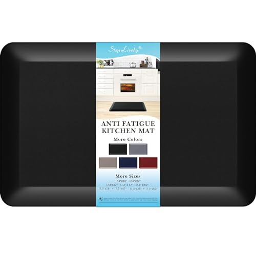StepLively 4/5 Inch Thick Kitchen Mat - Cushioned Anti Fatigue Mats for Kitchen Floor - Easy to Clean, Waterproof, Non-Slip Kitchen Rug for Sink, Office, Kitchen (17.3''x24'' Black)