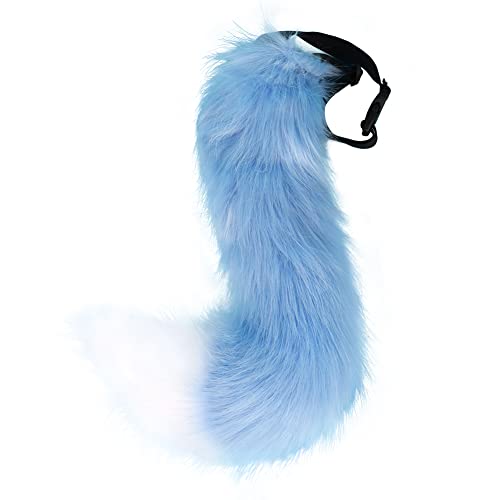 JUNBOON Faux Fur Tail for Cosplay Halloween Party Costume (Blue white)