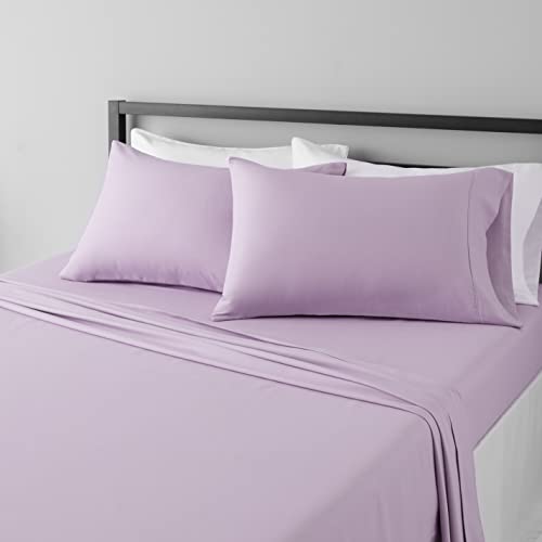 Amazon Basics Lightweight Super Soft Easy Care Microfiber 4-Piece Bed Sheet Set with 14-Inch Deep Pockets, Queen, Frosted Lavender, Solid