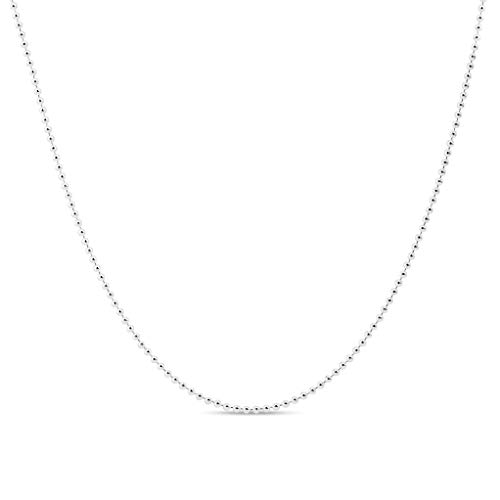 KEZEF Sterling Silver Womens Ball Bead Chain Necklace 1.2mm Made in Italy, No Tarnish, Perfect for Pendants or Dog Tags 30' Ball Bead Necklace for Women & Men