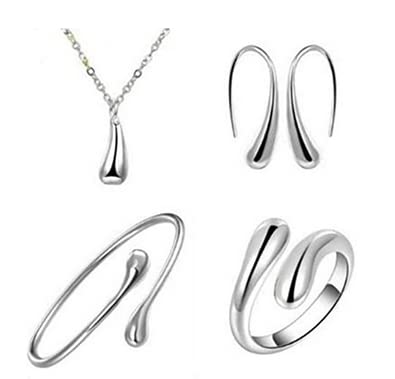 Shecina 4pcs Jewelry Sets for Women, Water Drop Fashion Gift for Girlfriend Ring Earring Necklace Bracelet Jewelry Gift for Women Mom Girlfriend