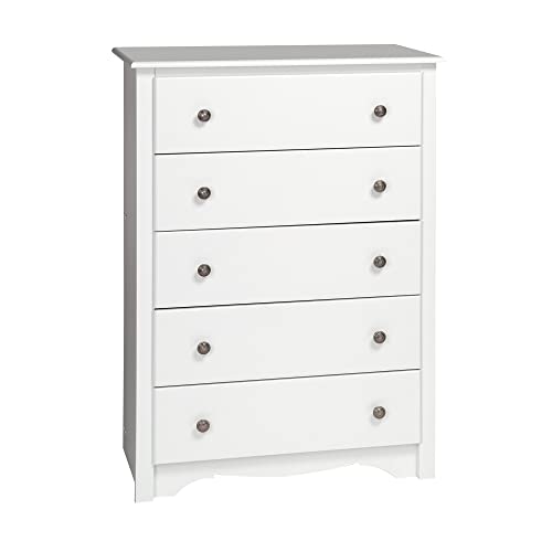 Prepac Monterey 5-Drawer Chest for Bedroom, 16' D x 31.5' W x 45.25' H, White