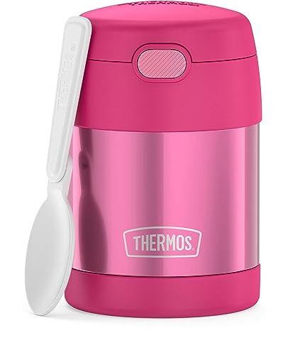 THERMOS FUNTAINER Insulated Food Jar – 10 Ounce, Pink – Kid Friendly Thermos Food Jar with Foldable Spoon