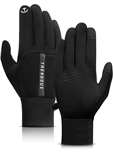 TRENDOUX Winter Gloves Men Women Cold Weather Thermal Mens Gloves Man - Thermohandz Warming Hot Soft Stretch Lining Grip Silicone - Tech iPhone Typing Sport Athletic Skating - Black L