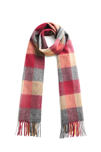 EURKEA Cashmere Wool Long 2023 Winter Limited Edition Women Plaid Tartan Scarf, Gift Ready, Red & Camel, Free Size