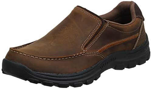 Skechers USA Men's Braver Rayland Slip-On Loafer,Dark Brown Leather,9.5 M US