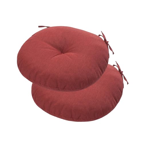 FUNHOME Bistro Chair Cushions with Ties,Tufted Patio Round Outdoor Seat Cushions 15'x15'x4'inch,Set of 2,Waterproof Chair Pads for Barstool Home Garden Kitchen Furniture(Red)