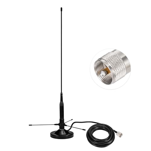 Bingfu Vehicle Mobile Ham Radio Antenna with Ground Planes Dual Band VHF UHF 136-174MHz 400-470MHz Magnetic Base Mount Soft Whip Antenna PL259 Male Connector for Car Amateur Radio Marine VHF Radio