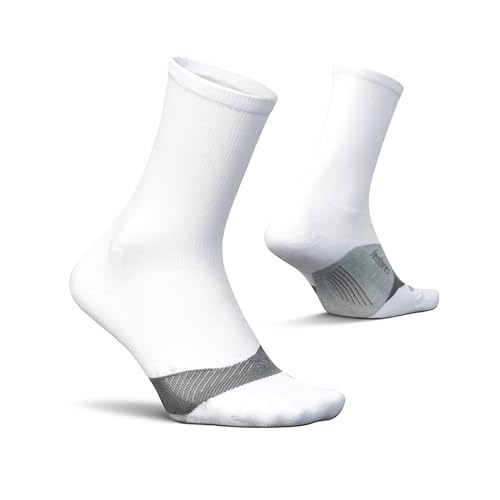 Feetures Elite Light Cushion Mini Crew Sock - Sport Sock with Targeted Compression - Large, New White (1 Pair)