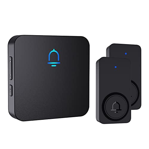 SECRUI Doorbell, 2 Button Wireless Doorbell with 1000ft Range, Adjustable Volume, Waterproof Design, Hassle-Free Installation, 32 Melodies, Black