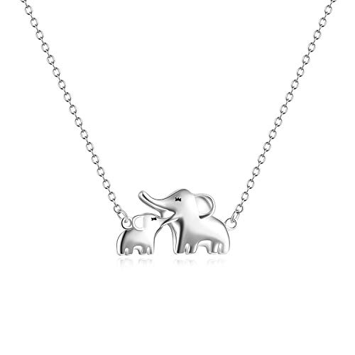 YFN Mom Baby Elephant Necklace Sterling Silver Good Luck Elephant Necklace for Mon Women (mom baby necklace)