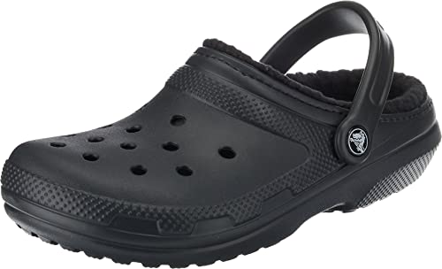 Crocs unisex adult Men's and Women's Classic Lined | Fuzzy Slippers Clog, Black/Black, 9 Women 7 Men US