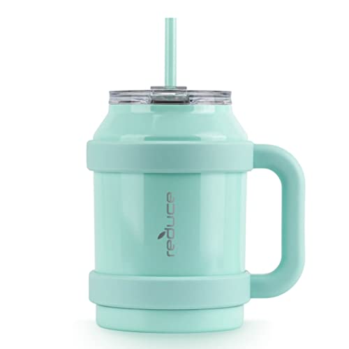 REDUCE Cold1 50 oz Reusable Mug Tumbler with Handle - Insulated Stainless Steel Water Bottle for Home, Office and Gym; Straw or Sip Leakproof Lid When Closed. Keeps Drinks Ice Cold All Day - Mild Mint