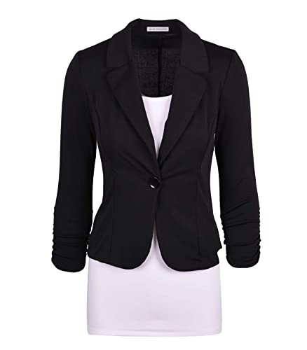 Auliné Collection Women's Casual Work Solid Color Knit Blazer Black Medium