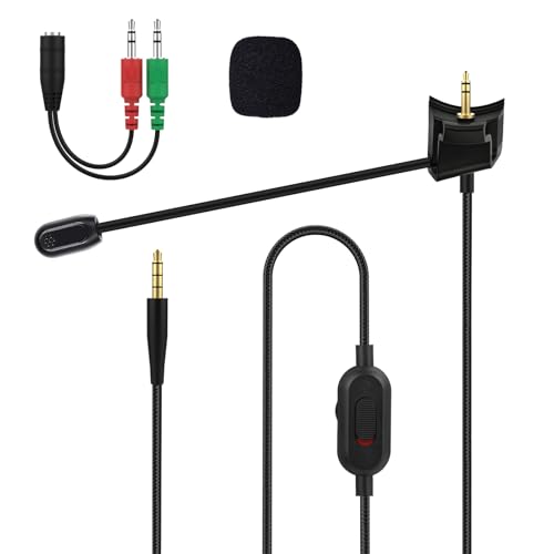 QC35 Boom Microphone Cable with 3.5mm Headset Splitter Adapter Compatible with Bose QuietComfort 35, QC35 II Headphones for PC, Laptop, PS4, PS5, Xbox One Controller