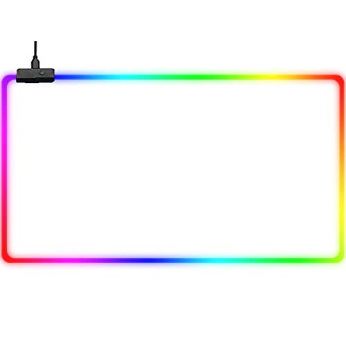 JJYGEDG Gaming Mouse Pads RGB Mouse Pad White Extended Led Gaming Mouse Mat with USB Port 14 Lighting Modes Non Slip Rubber Base Keyboard Pads Gamer 23.6X11.8Inch, Large