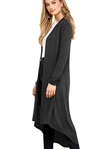 LL WSK2291 Women's Casual Long Open Front Drape Lightweight Duster High Low Hem Maxi Long Sleeve Cardigan XL Charcoal