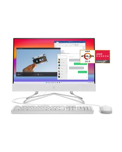 HP All-in-One 22' Desktop Computer, AMD Athlon Gold 3150U Processor, Radeon Graphics, 4 GB RAM, 256 GB SSD, Windows 11 Home ( 22-df0222, snow white)