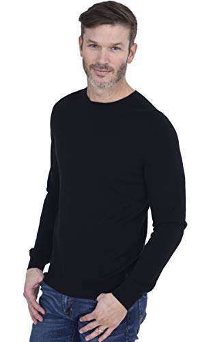 Cashmeren Men's Basic Crewneck Sweater 100% Pure Cashmere Long Sleeve Round Neck Pullover (Black, Large)