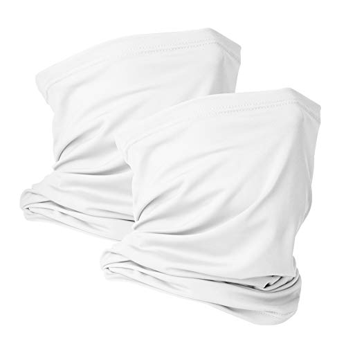VULKIT 2 Pack Neck Gaiter Face Mask Scarf Reusable Bandanas Tube UV Protection Headwear Balaclava Outdoor Sport for Men and Women White