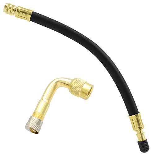 Tire Valve Extension, 8.25 Inch Flexible Valve Stem Extenders with 90 Degree Brass Schrader Tire Valve Extension Adaptor Compatible for Cars Truck Motorcycle Bike Scooter by ZHSMS