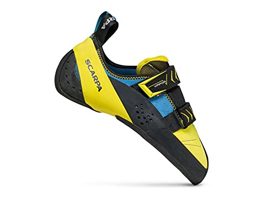 SCARPA Men's Vapor V Rock Climbing Shoes for Sport Climbing and Bouldering - Ocean/Yellow - 11